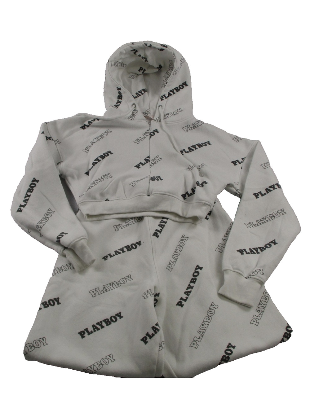 Missguided X Playboy Tracksuit Set Women's 2 White Fleece Hoodie & Joggers